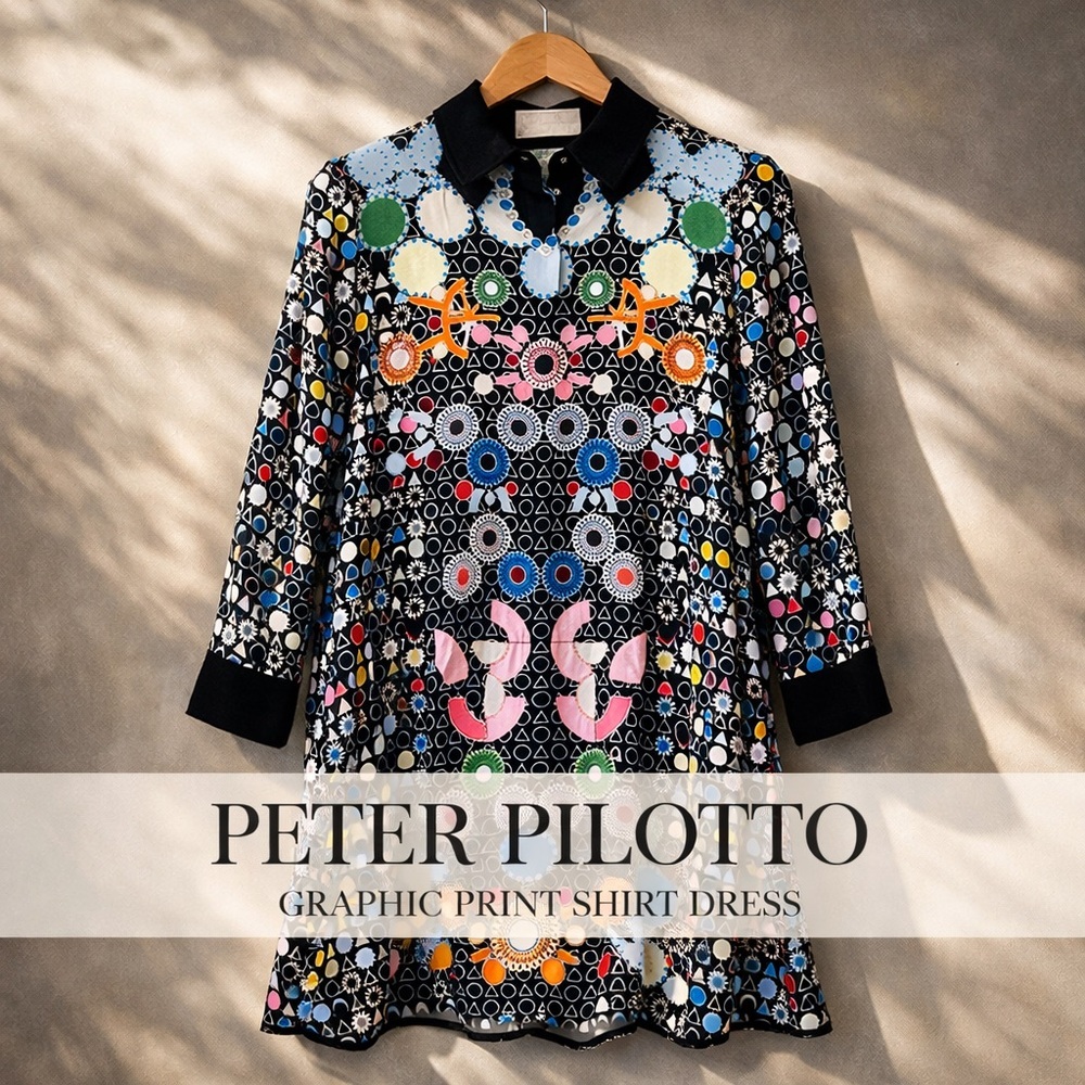 Peter Pilotto Geometric Graphic Print Shirt Dress Size 8